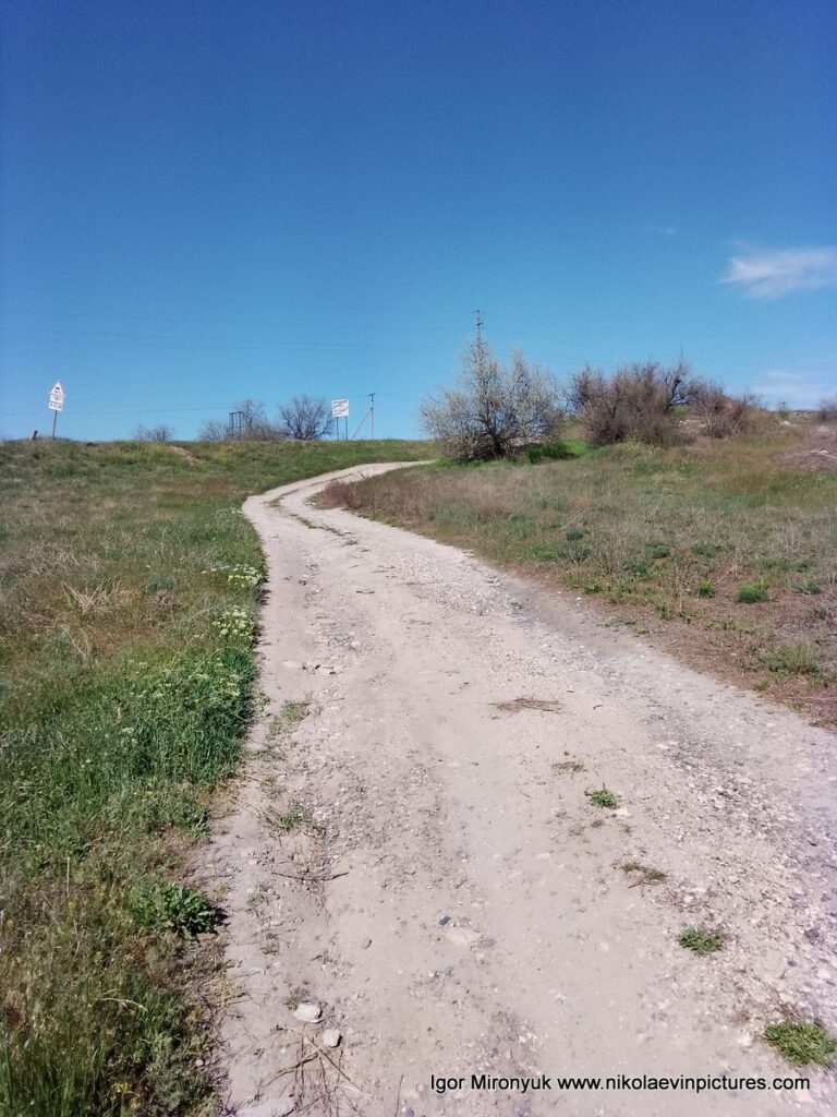 Эта дорога ведёт от берега до въезда в Матвеевку.